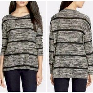 Eileen Fisher Womens M 100% Organic Linen Sweater Space Dye Stripe Black Gray